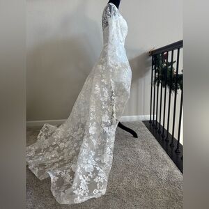 🆕 Hi-Low Wedding Dress Bridals in White/Ivory Lace with Long Train - Size 6